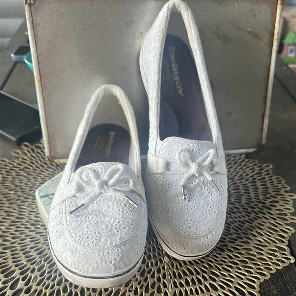 White Lace Slip-On Shoes